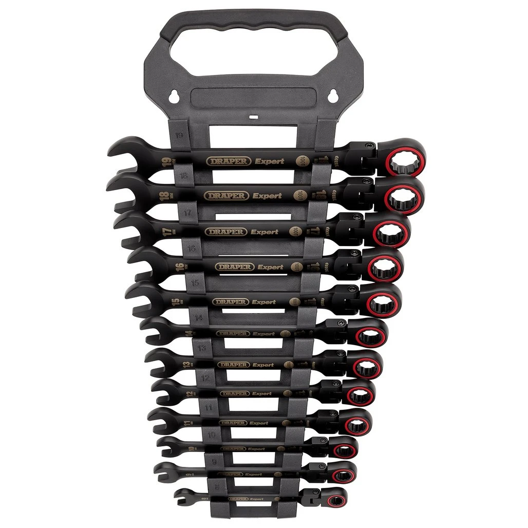 03929_2__63094 Draper Expert 12 Piece Flexible Head Ratcheting Combination Spanner Set - Image 1